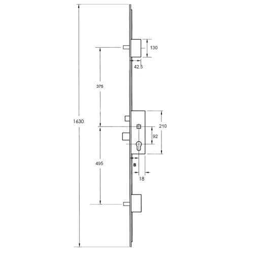 KFV Latch Deadbolt 2 Pins Lift Lever Multipoint Door Lock - Shootbolt Compatible (top pin to spindle = 375mm)