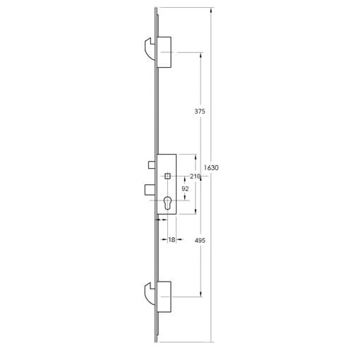 KFV Latch Deadbolt 2 Hooks Lift Lever Multipoint Door Lock (top hook to spindle = 375mm)