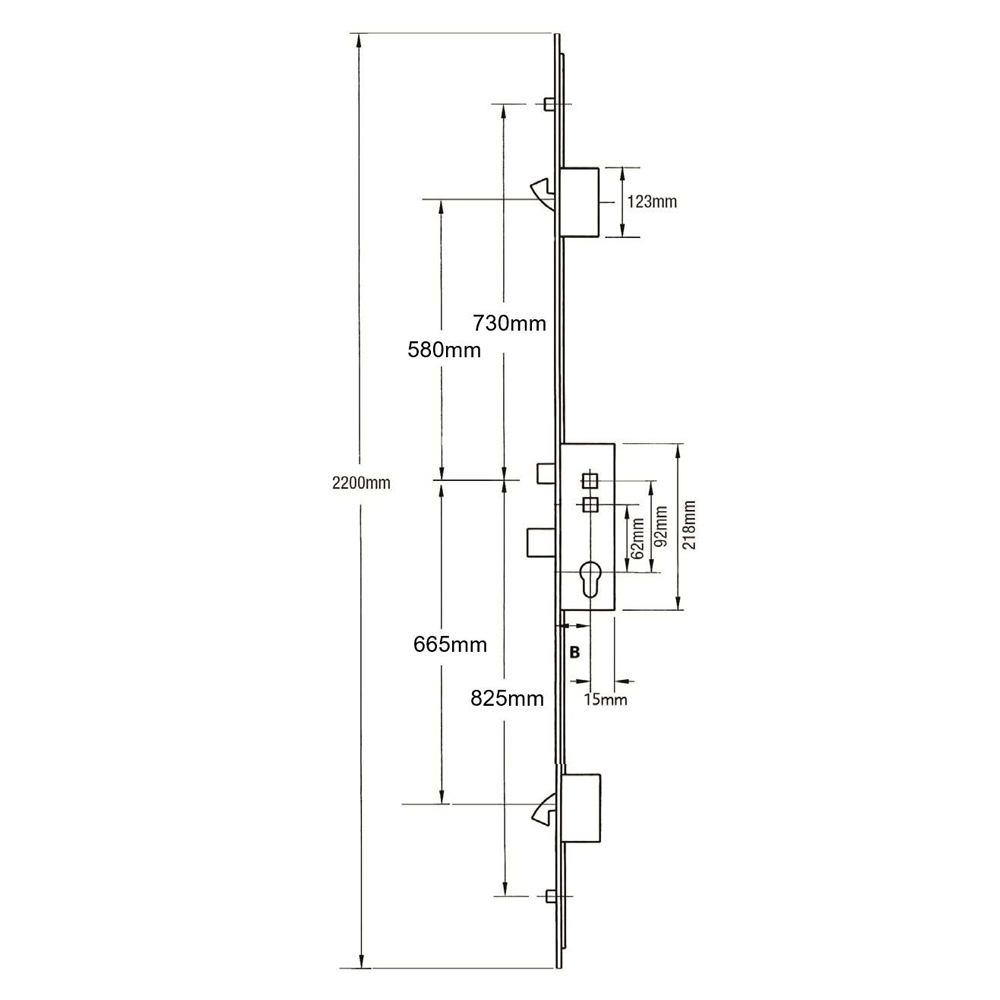 Avocet Latch Deadbolt 2 Hooks 2 Rollers Double Spindle Multipoint Door Lock (top roller to spindle = 730mm)  - Shootbolt Compatible