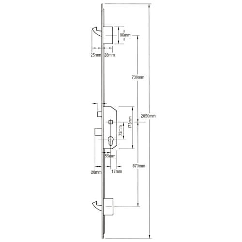 Fix 6025 Latch Deadbolt 2 Hooks Lift Lever Multipoint Door Lock (Euro Cylinder Version)