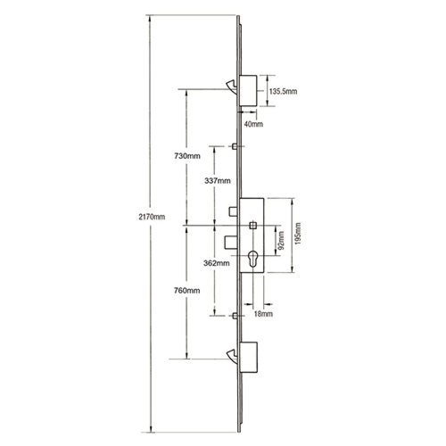 Fuhr 856 Type 3 Latch Deadbolt 2 Rollers 2 Hooks Lift Lever Multipoint Door Lock (top hook to spindle = 730mm)