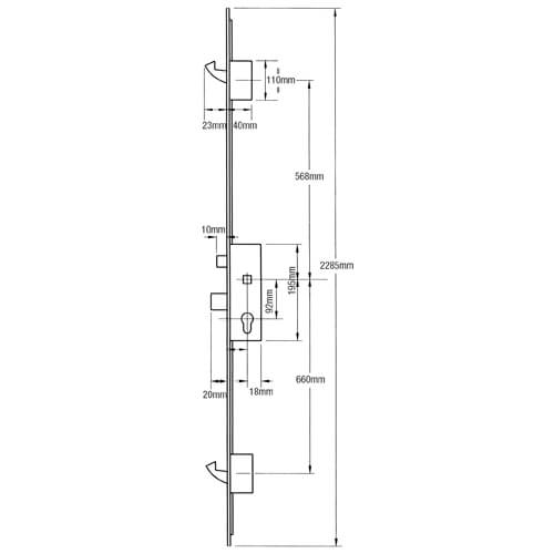 GU Europa Latch Deadbolt 2 Hooks Split Spindle Multipoint Door Lock