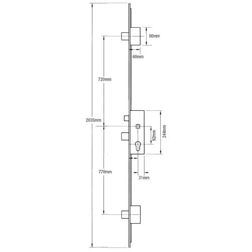 Gridlock C Series Latch 3 Deadbolts Single Spindle Multipoint Door Lock