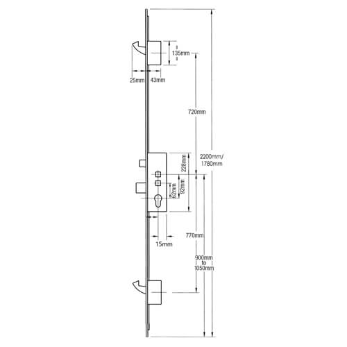 Lockmaster Latch Deadbolt 2 Hooks Lift Lever or Double Spindle Multipoint Door Lock