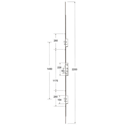 Lockmaster Latch Deadbolt 2 Hooks 2 Anti Lift Pins 4 Rollers Lift Lever or Double Spindle Multipoint Door Lock - Option 2 (top hook to spindle = 621mm)