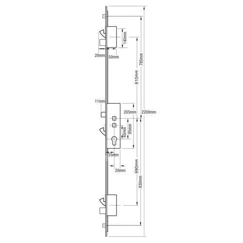 Millenco Mantis 2 Latch 3 Hooks 2 Deadbolts 2 Rollers Double Spindle Multipoint Door Lock