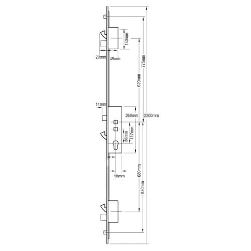 Millenco Mantis 1 Latch 3 Hooks 2 Deadbolts 2 Rollers Double Spindle Multipoint Door Lock