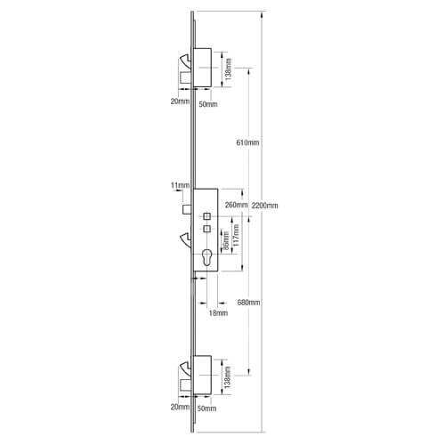 Millenco Mantis 1 Latch 3 Hooks 2 Deadbolts Double Spindle Multipoint Door Lock