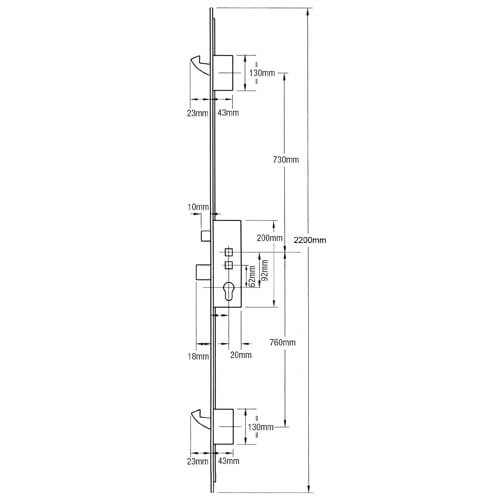 Roto H600 Latch Deadbolt 2 Hooks Option 2 Lift Lever Double Spindle Multipoint Door Lock