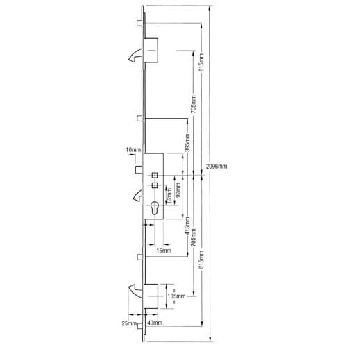 Safeware Latch 3 Hooks 4 Rollers Double Spindle Multipoint Door Lock