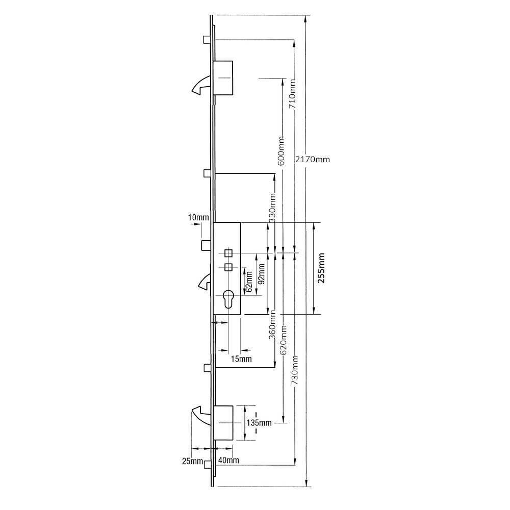 Safeware Latch 3 Hooks 4 Rollers Double Spindle Multipoint Door Lock