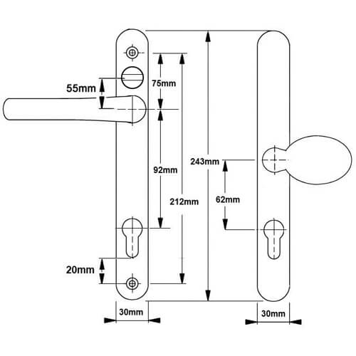 Fab & Fix Balmoral Lever Moveable Pad UPVC Multipoint Door Handles - with Snib 92mm/62mm Sprung 212mm Screw Centres