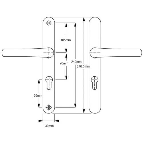 Easyfit Lever Lever UPVC Multipoint Door Handles -  70mm PZ Unsprung 240mm Screw Centres - Top Screw to Spindle 105mm