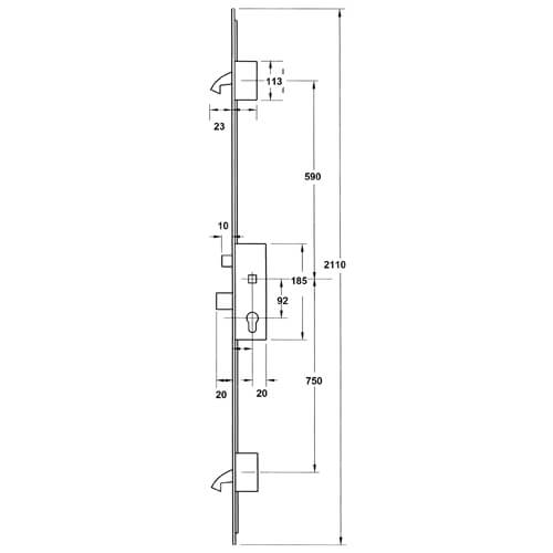 Winkhaus Cobra Latch Deadbolt 2 Hooks Lift Lever Split Spindle Multipoint Door Lock Short Version 1340mm