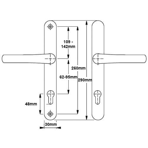 VERSA Lever Lever UPVC Multipoint Adjustable Door Handles - 62-95mm PZ Sprung 260mm Screw Centres