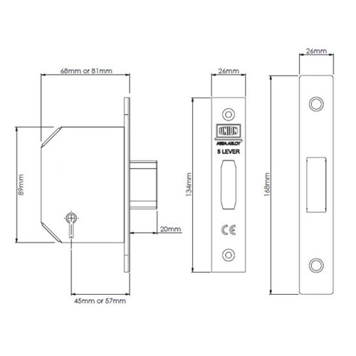 Union 2105 Non British Standard 5 Lever Mortice Deadlock