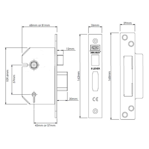 Union 2205 Strongbolt Non British Standard 5 Lever Mortice Sashlock