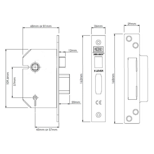 Union 2205 Strongbolt Non British Standard 5 Lever Mortice Sashlock