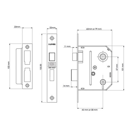 Union Essential 3 Lever Mortice Sashlock