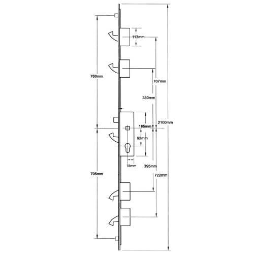 Winkhaus Scorpion Latch 5 Hooks 2 Rollers Split Spindle Multipoint Door Lock
