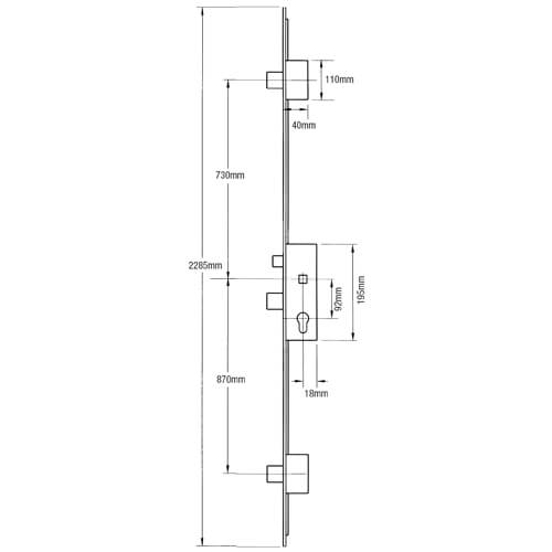 GU Europa Latch 3 Deadbolts Lift Lever Multipoint Door Lock - Option 2 (top deadbolt to spindle = 730mm)