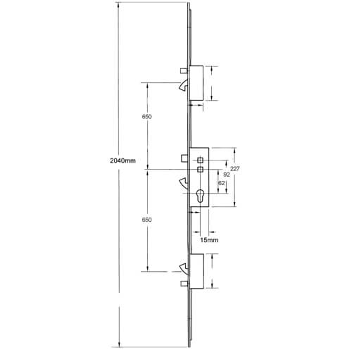 Fullex XL Latch 3 Hooks 2 Anti Lift Pins Flat 44mm White Faceplate Double Spindle Multipoint Door Lock