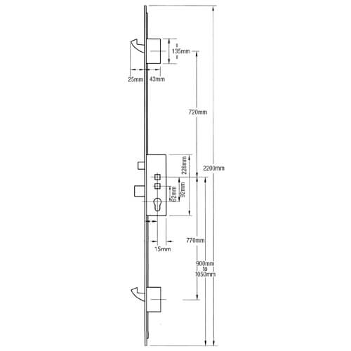 Lockmaster Latch Deadbolt 2 Hooks Flat 44mm Faceplate Double Spindle Multipoint Door Lock