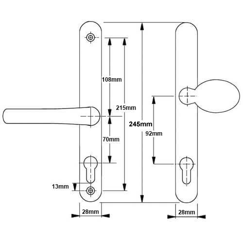 Cego Lever Moveable Pad UPVC Multipoint Door Handles - 70mm/92mm PZ Sprung 215mm Screw Centres