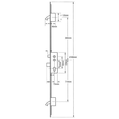 Fullex Crimebeater Latch Deadbolt 2 Hooks Double Spindle Multipoint Door Lock - 20mm Faceplate