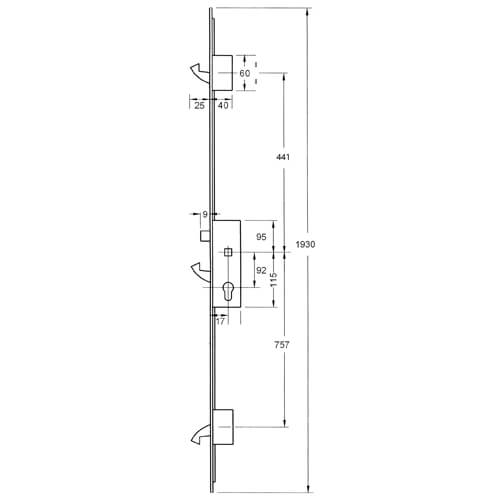 Yale YS170 Latch 3 Hooks Split Spindle Multipoint Door Lock