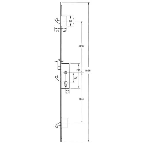 Yale YS170 Latch 3 Hooks 20mm Square Faceplate Multipoint Door Lock - Option 2 (top hook to spindle = 806mm0