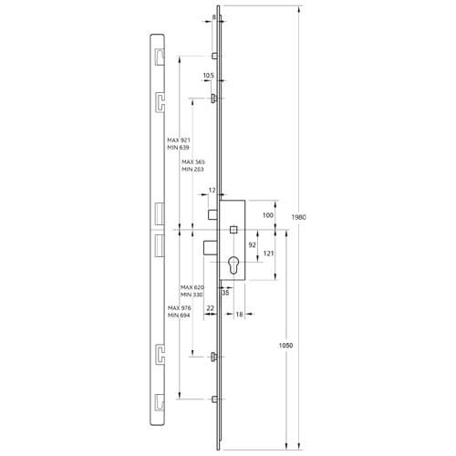 ERA 6135 2 Roller 2 Mushroom Universal UPVC Repair Multipoint Door Lock 