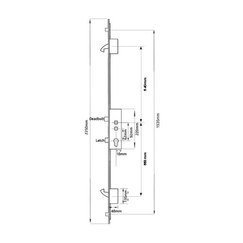 Avantis Latch Deadbolt 2 Hooks 2 Rollers Double Spindle Multipoint Door Lock (top hook to spindle = 640mm)