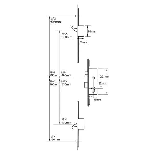 ERA 6735 2 Hook 2 Roller UPVC Repair Multipoint Door Lock