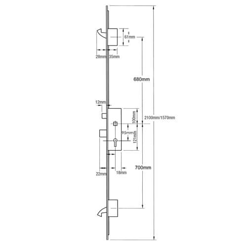 ERA Vectis Mortice Key Latch Deadbolt 2 Hooks Split Spindle Multipoint Door Lock