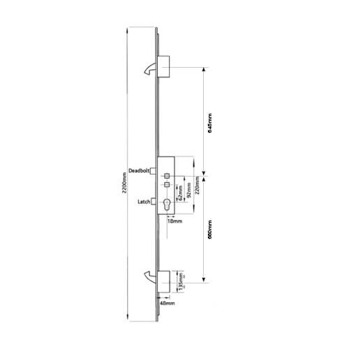 Avantis Latch Deadbolt 2 Hooks Double Spindle Multipoint Door Lock (top hook to spindle = 645mm) - Shootbolt Compatible