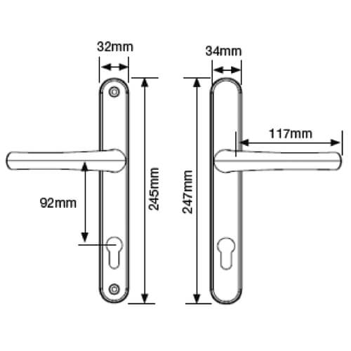 Yale Lever Lever UPVC Multipoint Door Handles -  92mm PZ Sprung 215mm Screw Centres