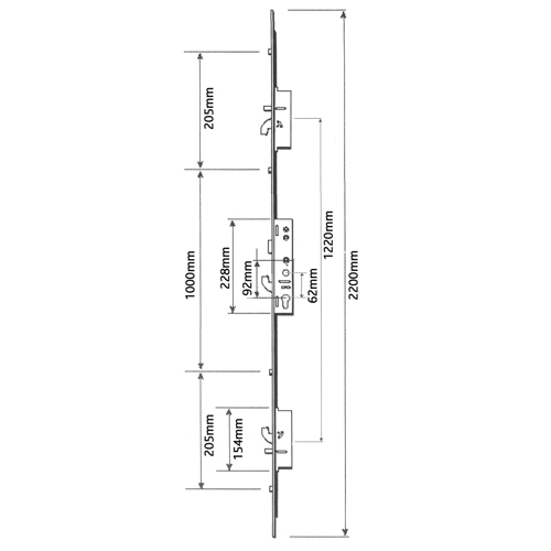 Fullex XL Latch 3 Hooks 2 Anti-Lift Pins 4 Rollers Multipoint Door Lock (top hook to spindle = 630mm)