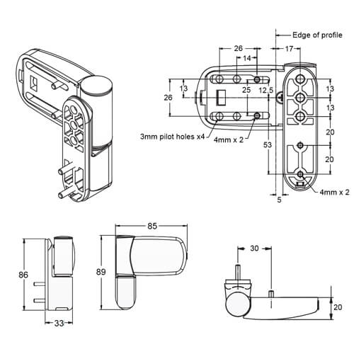 Avocet Triad Mini 3D Flag Hinge for UPVC Doors