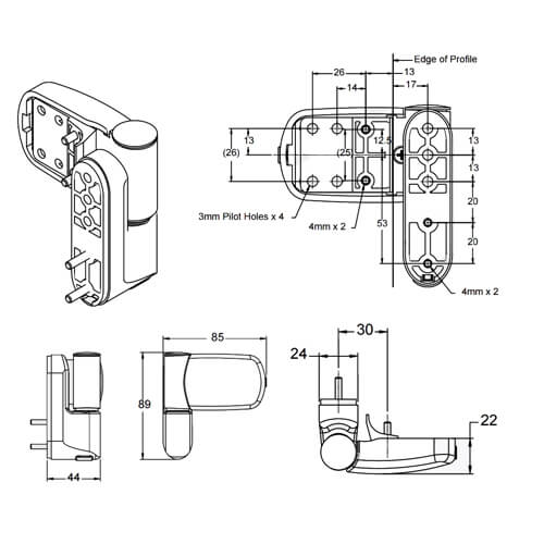 Avocet Triad Mini 3D Flag Hinge for UPVC Doors - Synseal variant
