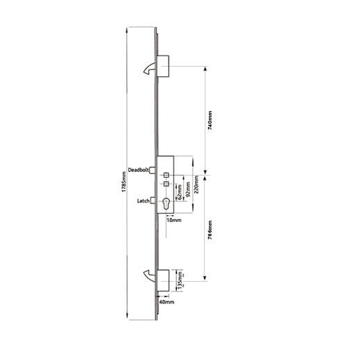 Avantis Latch Deadbolt 2 Hooks Double Spindle Multipoint Door Lock (top hook to spindle = 740mm) - Shootbolt Compatible