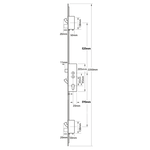 Millenco Mantis 2 Latch 3 Hooks 2 Deadbolts Double Spindle Multipoint Door Lock - Option 1 - 16mm Faceplate