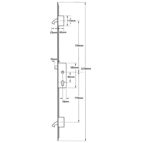 Winkhaus AV2 Latch Only 2 Hooks Multipoint Door Lock - Autolocking