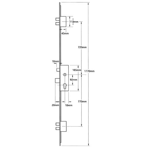 Winkhaus Thunderbolt Latch 5 Deadbolts Pyro 20mm Radius Faceplate Split Spindle Multipoint Door Lock