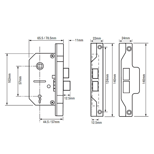 Union 2242 Rebated 2 Lever Mortice Sashlock