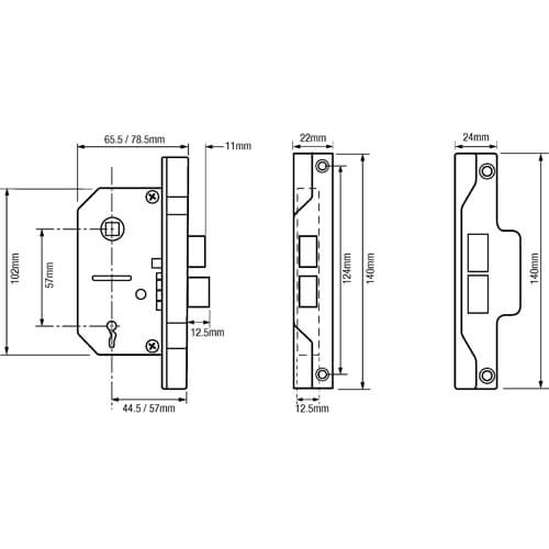 Union 2242 Rebated 2 Lever Mortice Sashlock
