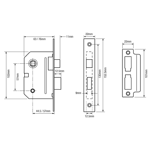 Union 2294 Mortice Bathroom Lock 63mm (2.5")