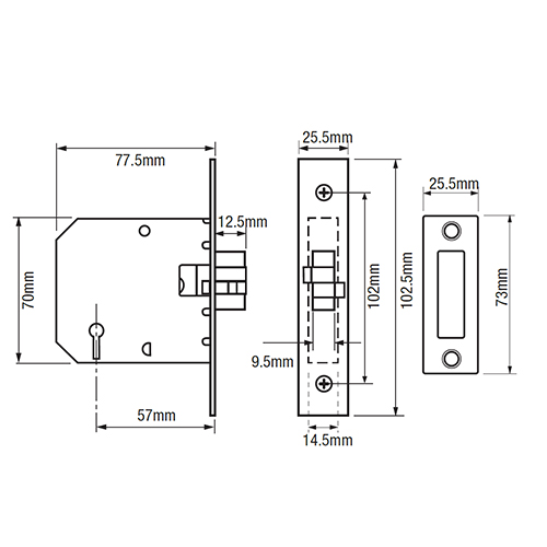 Union 2477 Sliding 3 Lever Mortice Clawbolt