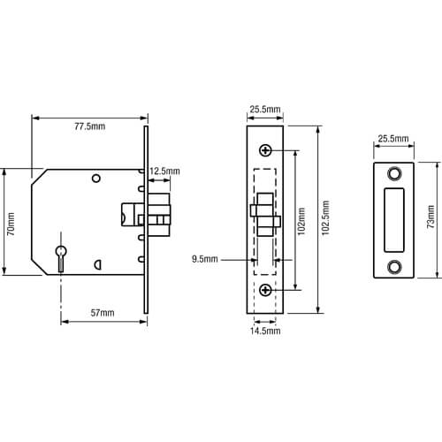 Union 2477 Sliding 3 Lever Mortice Clawbolt