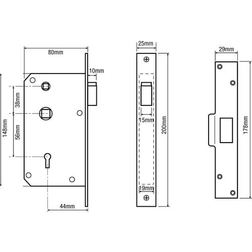 (Ex Chubb) Union 3R35X Egress Non British Standard 5 Lever Mortice Deadlocking Latch